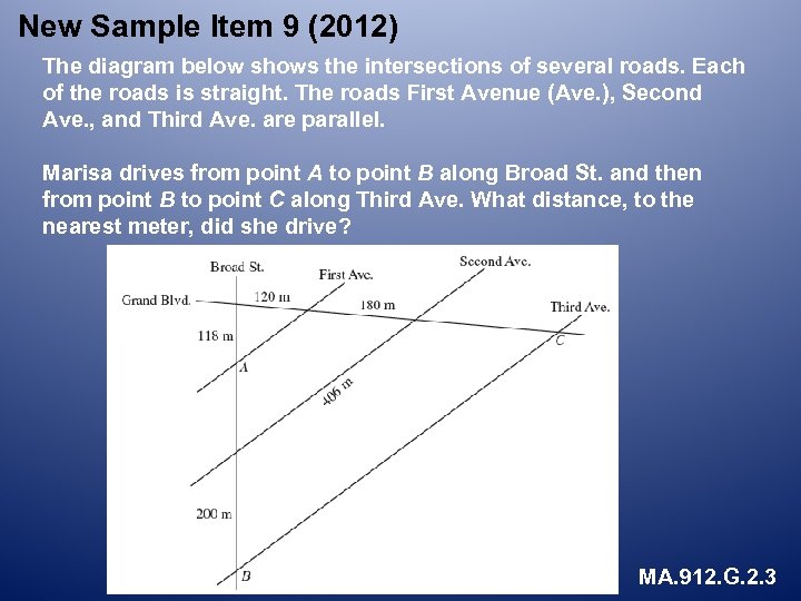 New Sample Item 9 (2012) The diagram below shows the intersections of several roads.