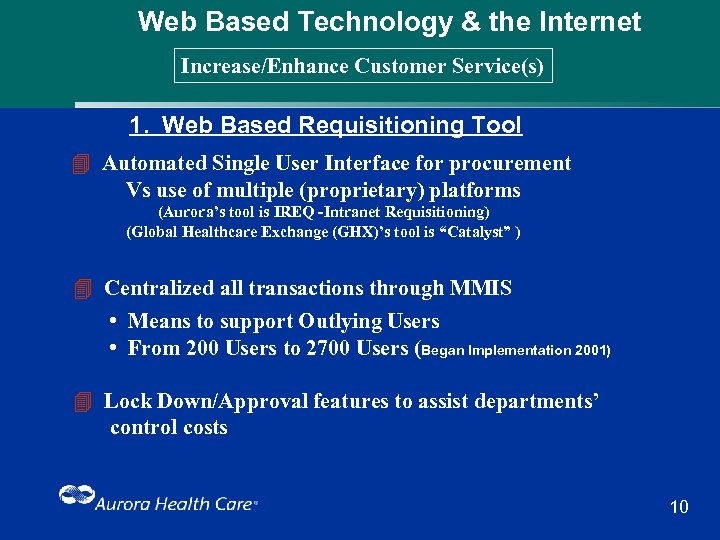Web Based Technology & the Internet Increase/Enhance Customer Service(s) 1. Web Based Requisitioning Tool