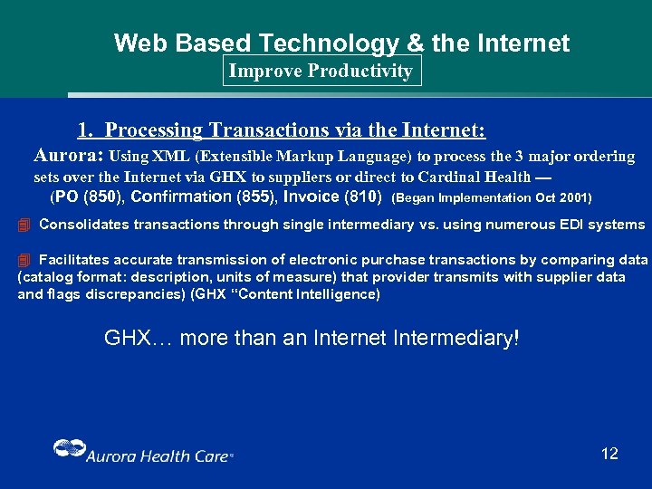 Web Based Technology & the Internet Improve Productivity 1. Processing Transactions via the Internet: