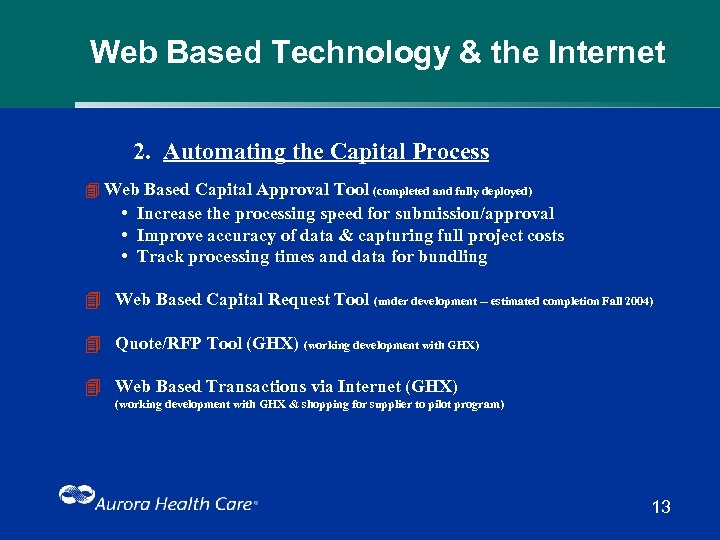 Web Based Technology & the Internet 2. Automating the Capital Process 4 Web Based