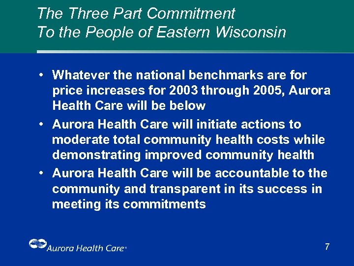 The Three Part Commitment To the People of Eastern Wisconsin • Whatever the national