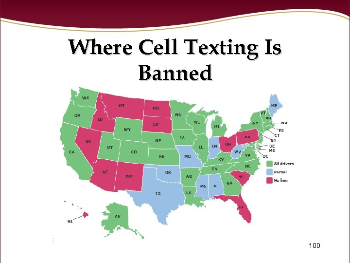 Where Cell Texting Is Banned 100 