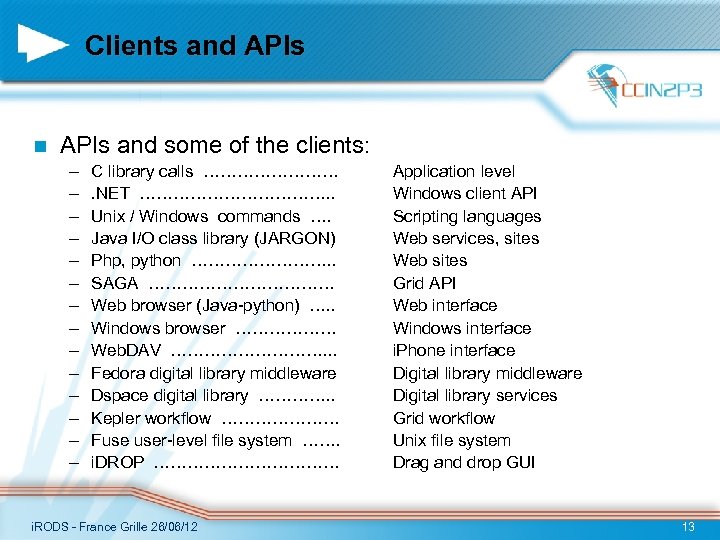 Clients and APIs n APIs and some of the clients: – – – –