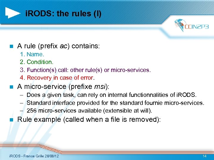 i. RODS: the rules (I) n A rule (prefix ac) contains: 1. Name. 2.