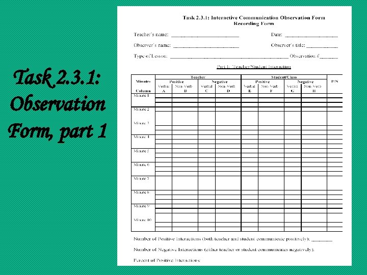 Task 2. 3. 1: Observation Form, part 1 