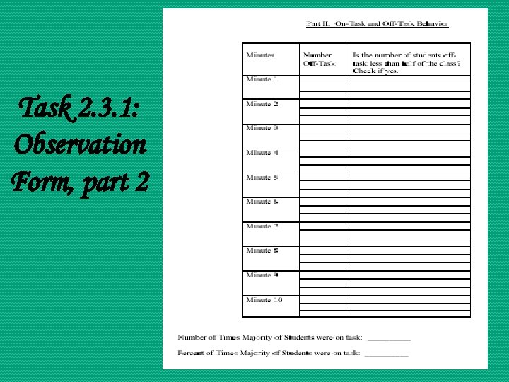 Task 2. 3. 1: Observation Form, part 2 