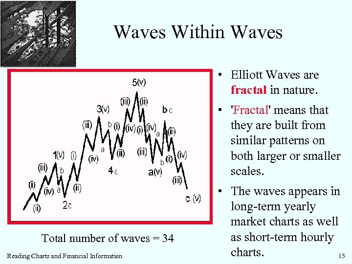 Waves Within Waves • Elliott Waves are fractal in nature. • 'Fractal' means that