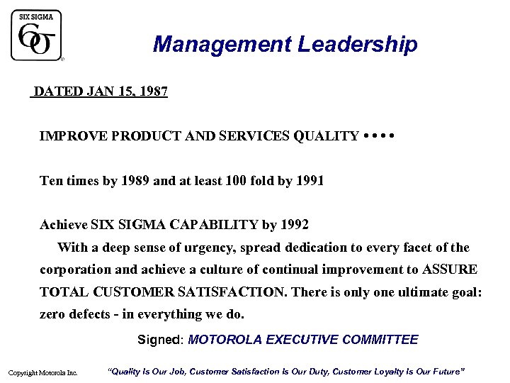 Six Sigma Presented By John A Lupienski Copyright 6748