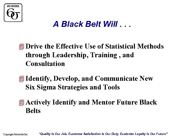 A Black Belt Will. . . 4 Drive the Effective Use of Statistical Methods