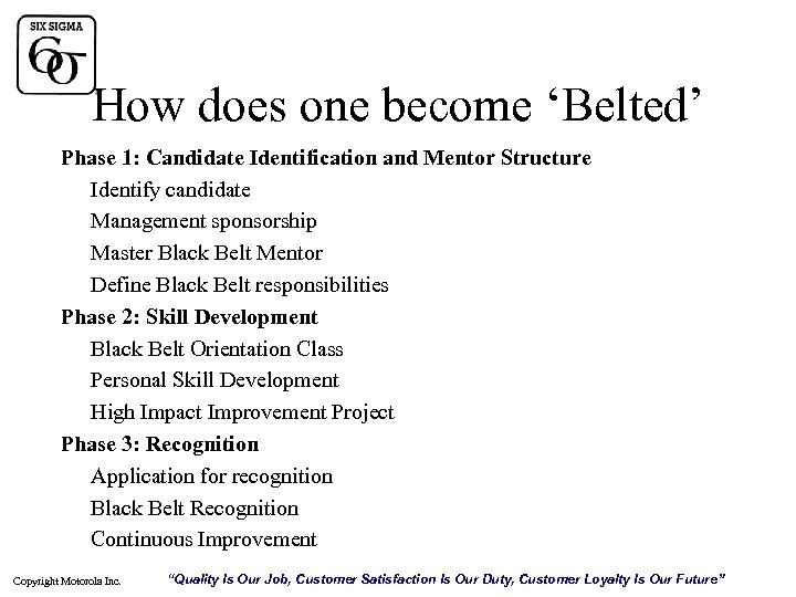 How does one become ‘Belted’ Phase 1: Candidate Identification and Mentor Structure Identify candidate