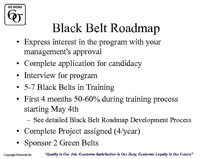 Black Belt Roadmap • Express interest in the program with your management's approval •