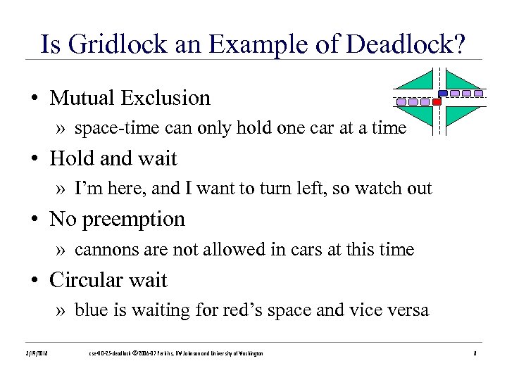 Is Gridlock an Example of Deadlock? • Mutual Exclusion » space-time can only hold