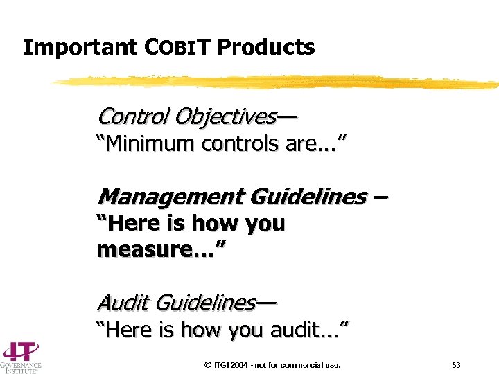 Important COBIT Products Control Objectives— “Minimum controls are. . . ” Management Guidelines –