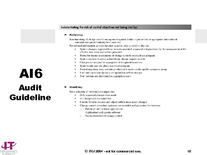 AI 6 Audit Guideline © ITGI 2004 - not for commercial use. 80 