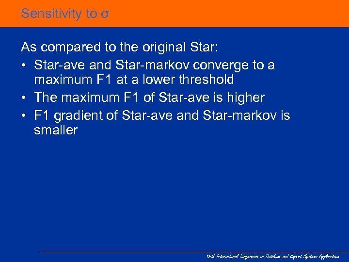 Sensitivity to σ As compared to the original Star: • Star-ave and Star-markov converge