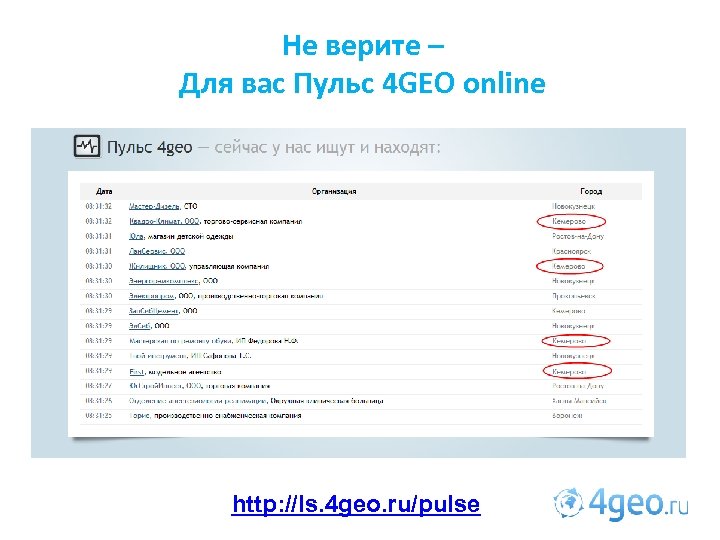 Не верите – Для вас Пульс 4 GEO online http: //ls. 4 geo. ru/pulse