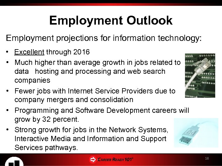 Employment Outlook Employment projections for information technology: • Excellent through 2016 • Much higher