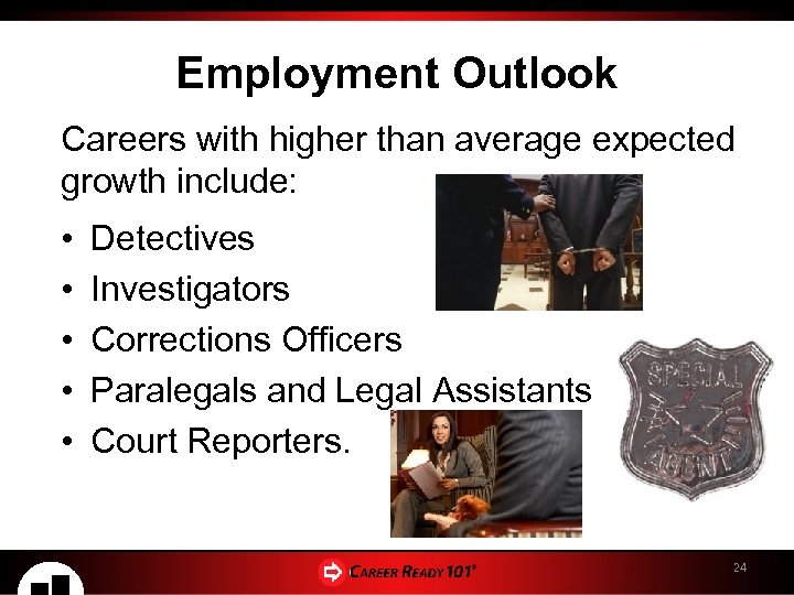 Employment Outlook Careers with higher than average expected growth include: • • • Detectives