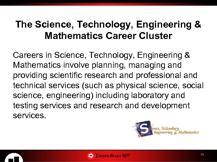 The Science, Technology, Engineering & Mathematics Career Cluster Careers in Science, Technology, Engineering &