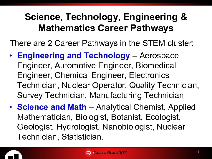 Science, Technology, Engineering & Mathematics Career Pathways There are 2 Career Pathways in the