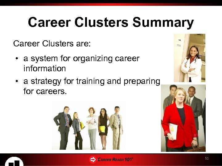 Career Clusters Summary Career Clusters are: • a system for organizing career information •