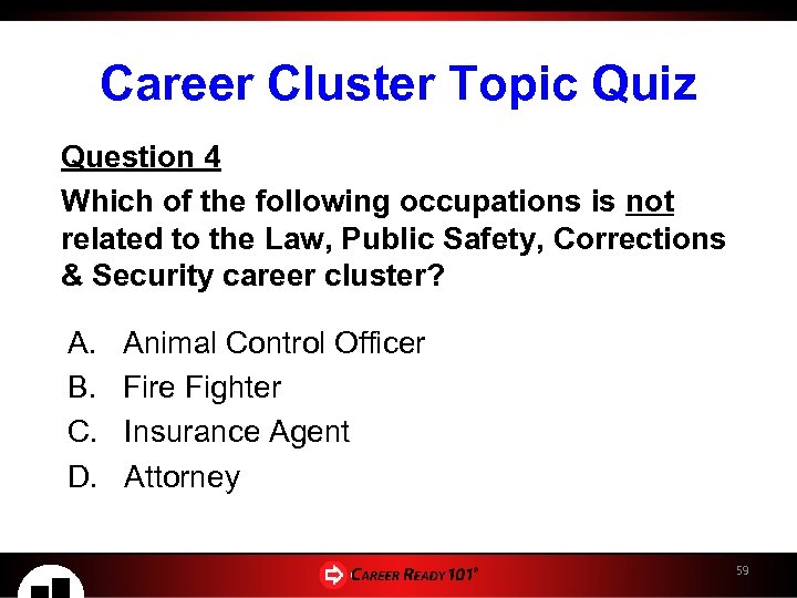 Career Cluster Topic Quiz Question 4 Which of the following occupations is not related