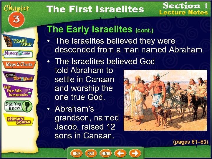 The First Israelites The Early Israelites (cont. ) • The Israelites believed they were