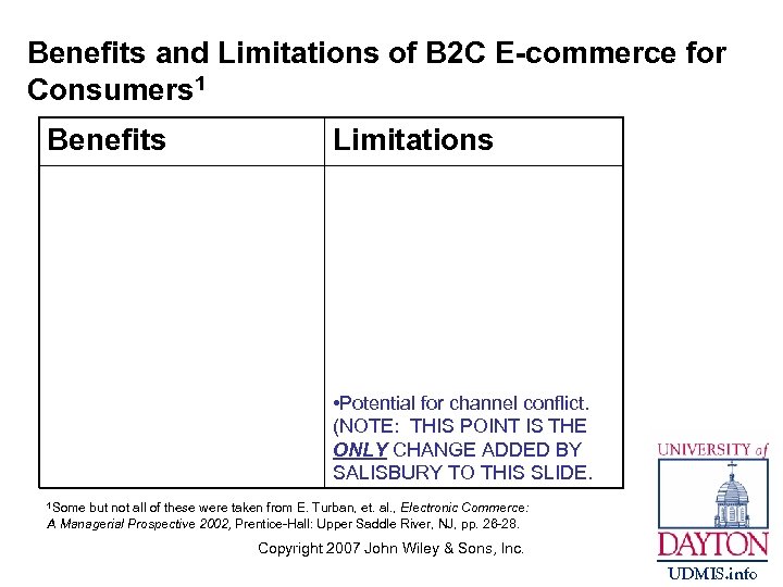 Benefits and Limitations of B 2 C E-commerce for Consumers 1 Benefits Limitations •