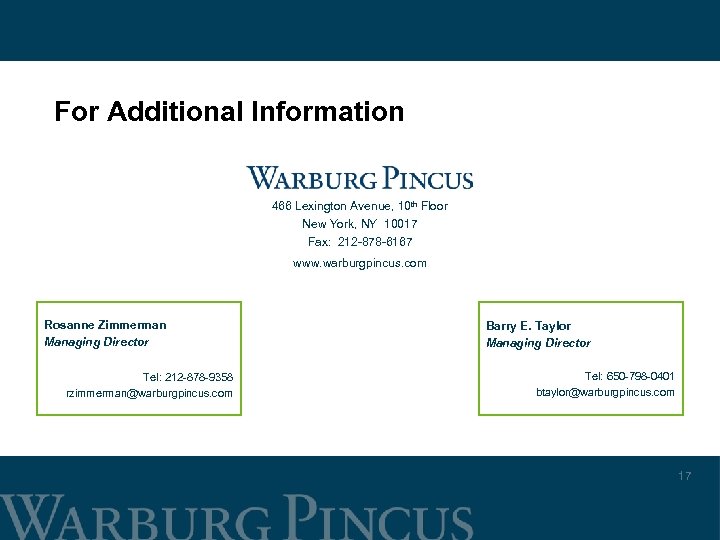 For Additional Information 466 Lexington Avenue, 10 th Floor New York, NY 10017 Fax: