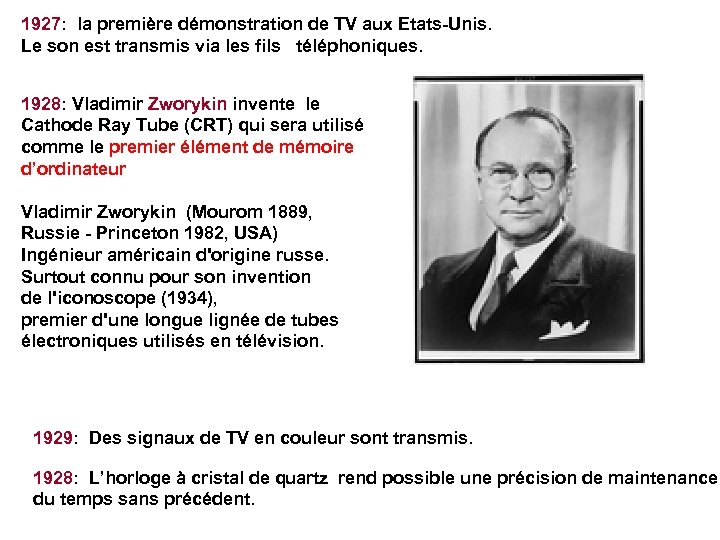 1927: la première démonstration de TV aux Etats-Unis. Le son est transmis via les