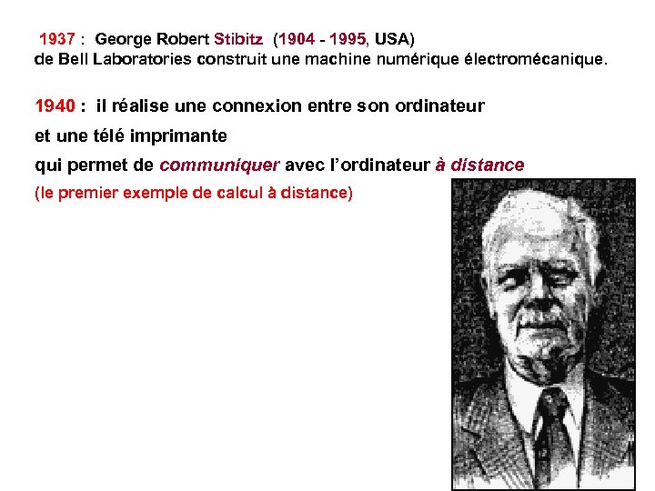  1937 : George Robert Stibitz (1904 - 1995, USA) de Bell Laboratories construit