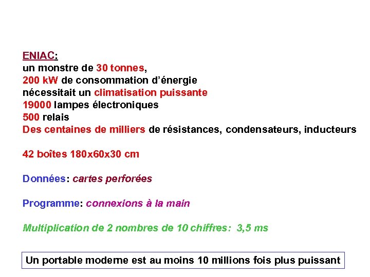 ENIAC: un monstre de 30 tonnes, 200 k. W de consommation d’énergie nécessitait un