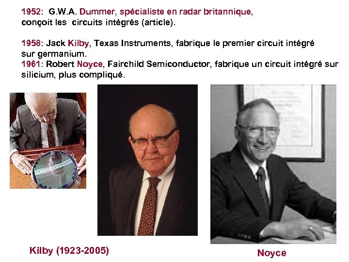 1952: G. W. A. Dummer, spécialiste en radar britannique, conçoit les circuits intégrés (article).