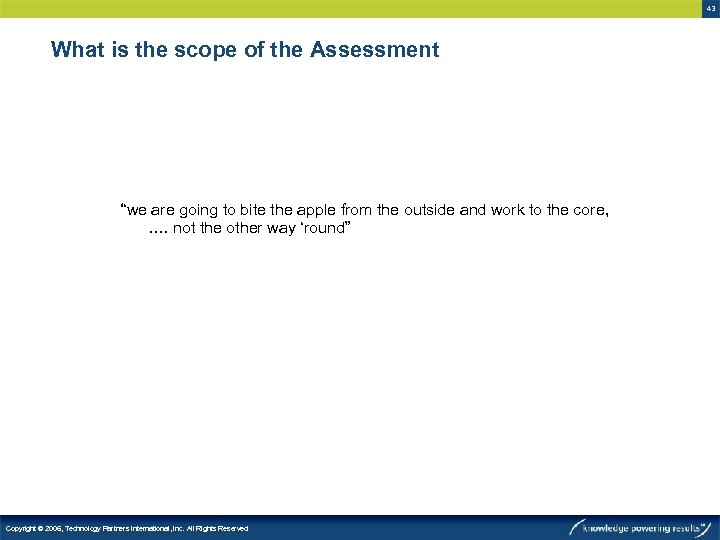 43 What is the scope of the Assessment “we are going to bite the