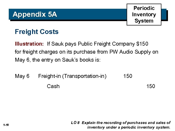 Periodic Inventory System Appendix 5 A Freight Costs Illustration: If Sauk pays Public Freight