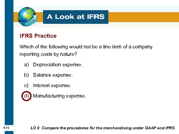IFRS Practice Which of the following would not be a line item of a