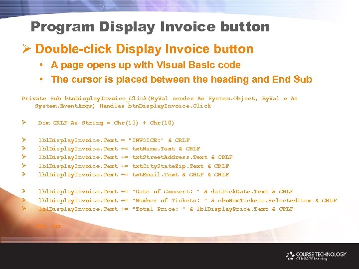 Program Display Invoice button Ø Double-click Display Invoice button • A page opens up