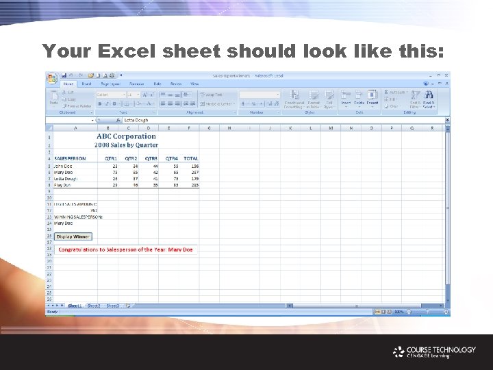 Your Excel sheet should look like this: 
