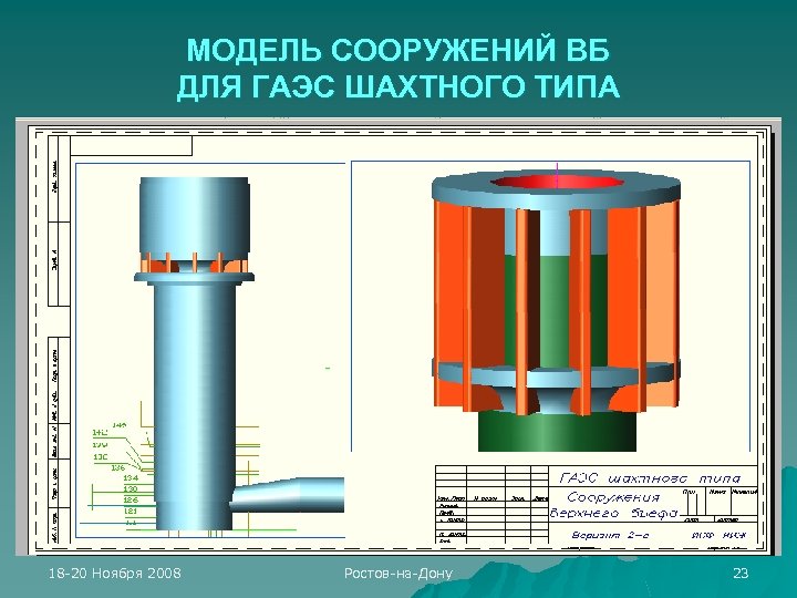 МОДЕЛЬ СООРУЖЕНИЙ ВБ ДЛЯ ГАЭС ШАХТНОГО ТИПА 18 -20 Ноября 2008 Ростов-на-Дону 23 