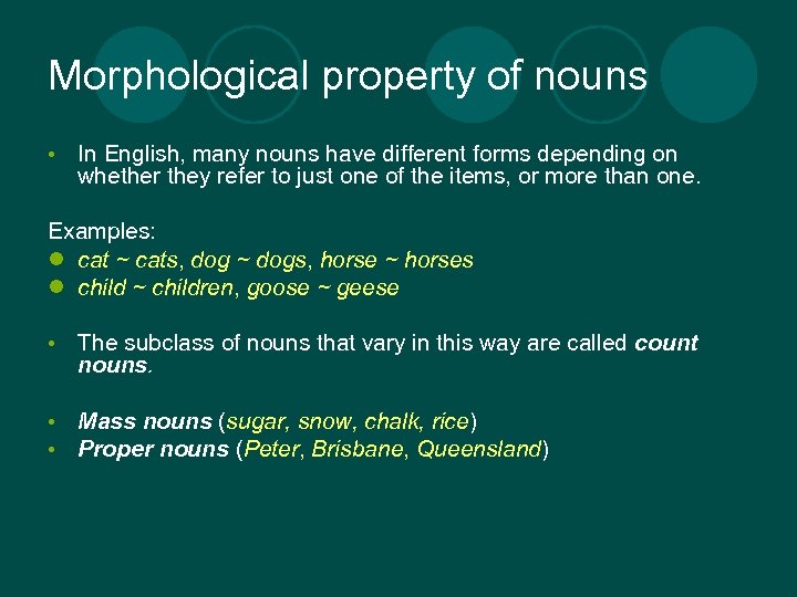 Morphological property of nouns • In English, many nouns have different forms depending on