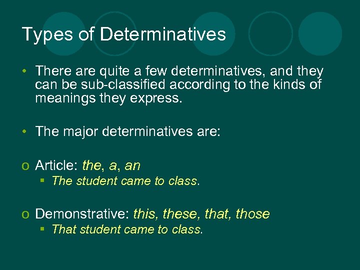 Types of Determinatives • There are quite a few determinatives, and they can be