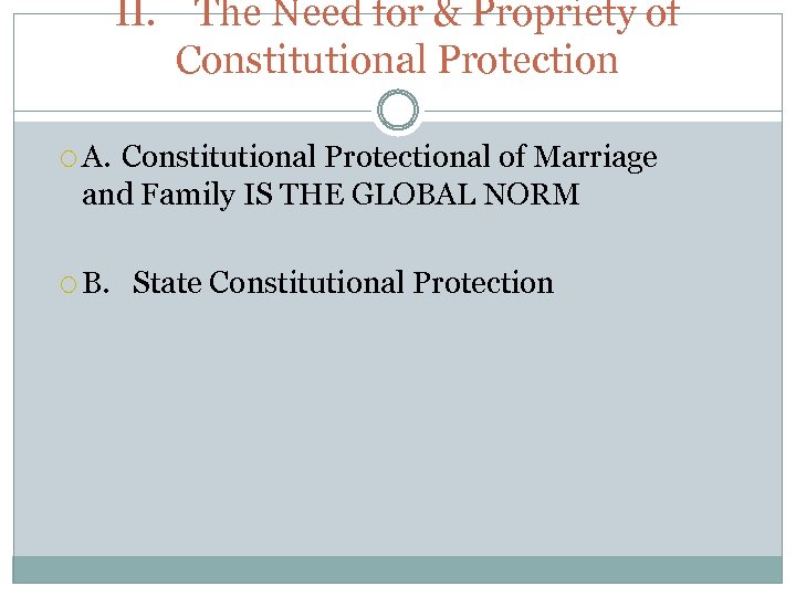 II. The Need for & Propriety of Constitutional Protection A. Constitutional Protectional of Marriage