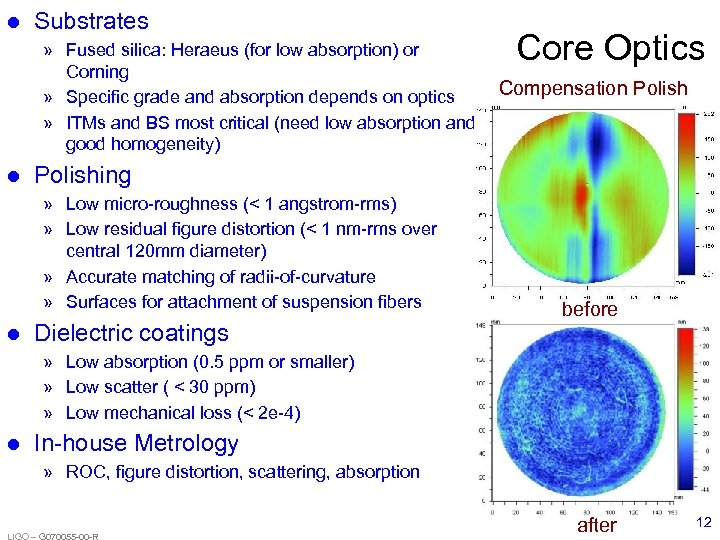  Substrates » Fused silica: Heraeus (for low absorption) or Corning » Specific grade