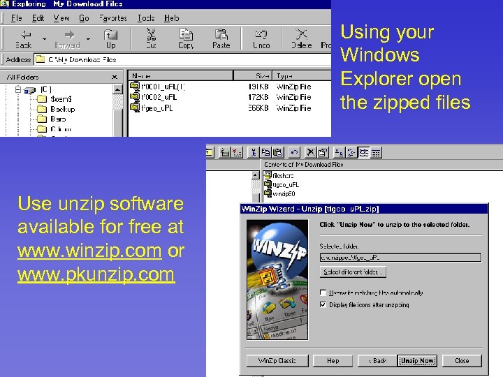 Using your Windows Explorer open the zipped files Use unzip software available for free