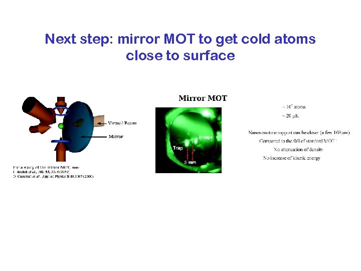 Next step: mirror MOT to get cold atoms close to surface 