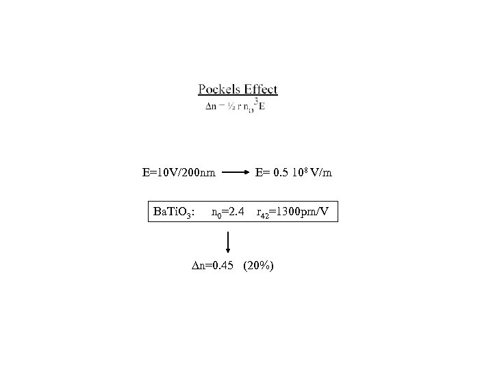 E=10 V/200 nm Ba. Ti. O 3: n 0=2. 4 E= 0. 5 108