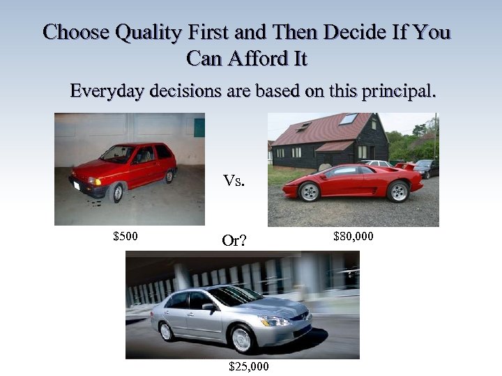 Choose Quality First and Then Decide If You Can Afford It Everyday decisions are