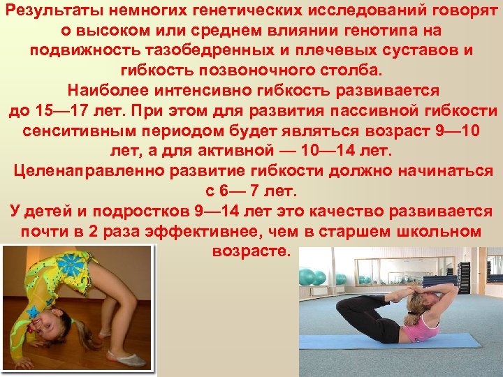 Результаты немногих генетических исследований говорят о высоком или среднем влиянии генотипа на подвижность тазобедренных