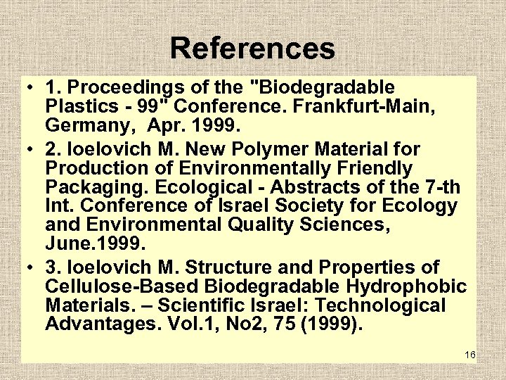 References • 1. Proceedings of the 