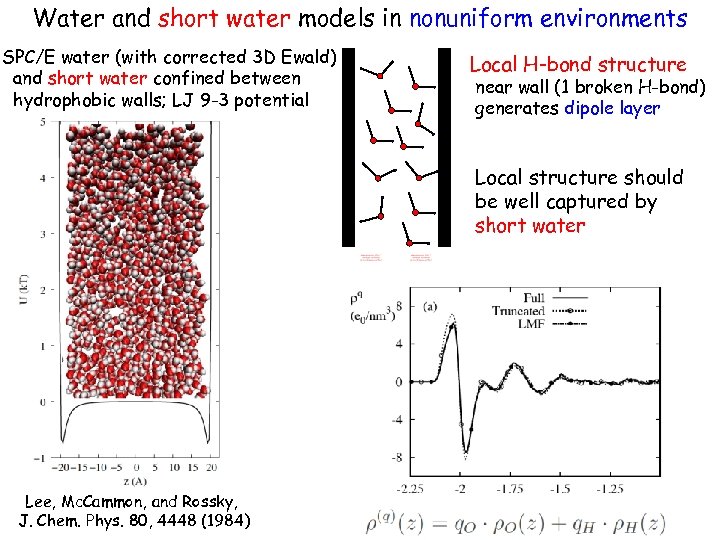 Water and short water models in nonuniform environments SPC/E water (with corrected 3 D